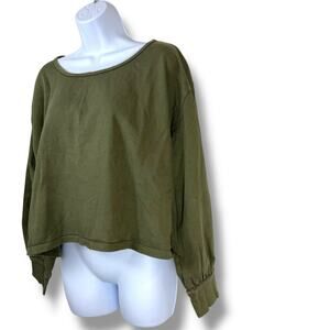 Longway Top Womens Double Extra Large Green Organic Cotton Cropped Drop Shoulder